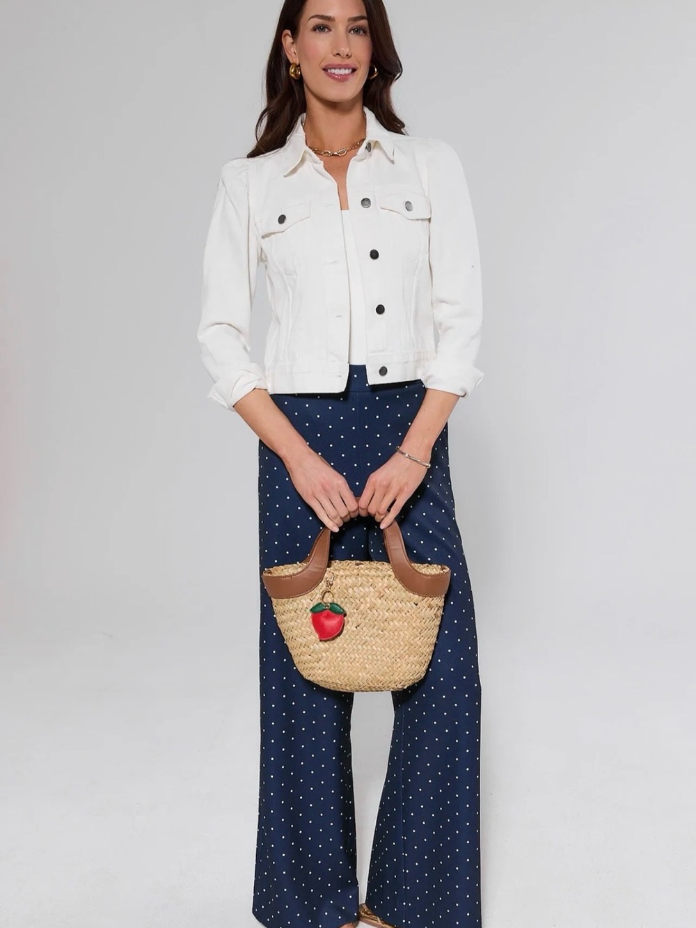NWT Avara Women's Navy Polka Dot Wide-Leg Pants | Large
